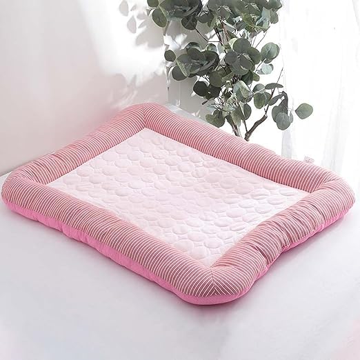 Petvit Rectangular Dog & Cat Bed|Yarn Dyed Oxford Cloth|Nylon and Polyester with Cotton Filling|Self-Cooling Bed for Dog & Cat|Small Light-Weight & Durable Dog Bed|ZQCJ005P-L|Pink