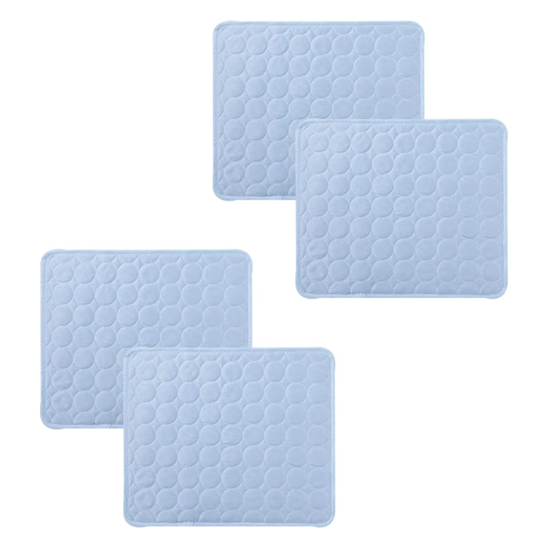 Kuber Industries Rectangular Dog & Cat Bed|Premium Cool Ice Silk Polyester With Bottom Mesh|MultiUtility Self-Cooling Pad For Dog & Cat|Light-weight & Durable Dog Bed|ZQCJ001LB-L|Light Blue(Pack Of 4)