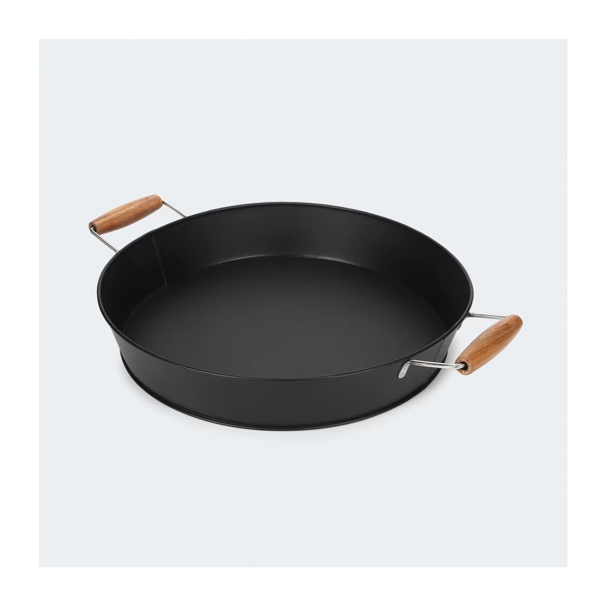 Anko Black Tray with Handles | Versatile Sizes | Wooden and Stainless Steel Handles | 39/50x39x7/9cm | 0.690 kg | Chic Powder Coated Finish