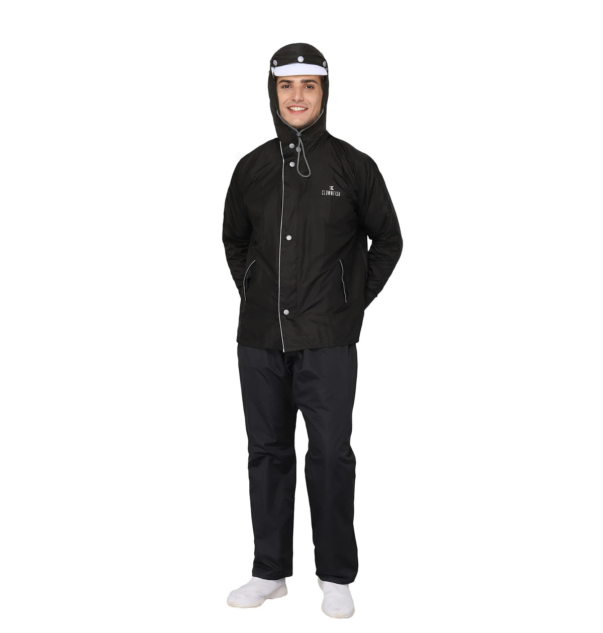 THE CLOWNFISH Nylon Viner Pro Series Reversible Waterproof Double Layer Men's Standard Length Raincoat (Black, 2XL-Size)