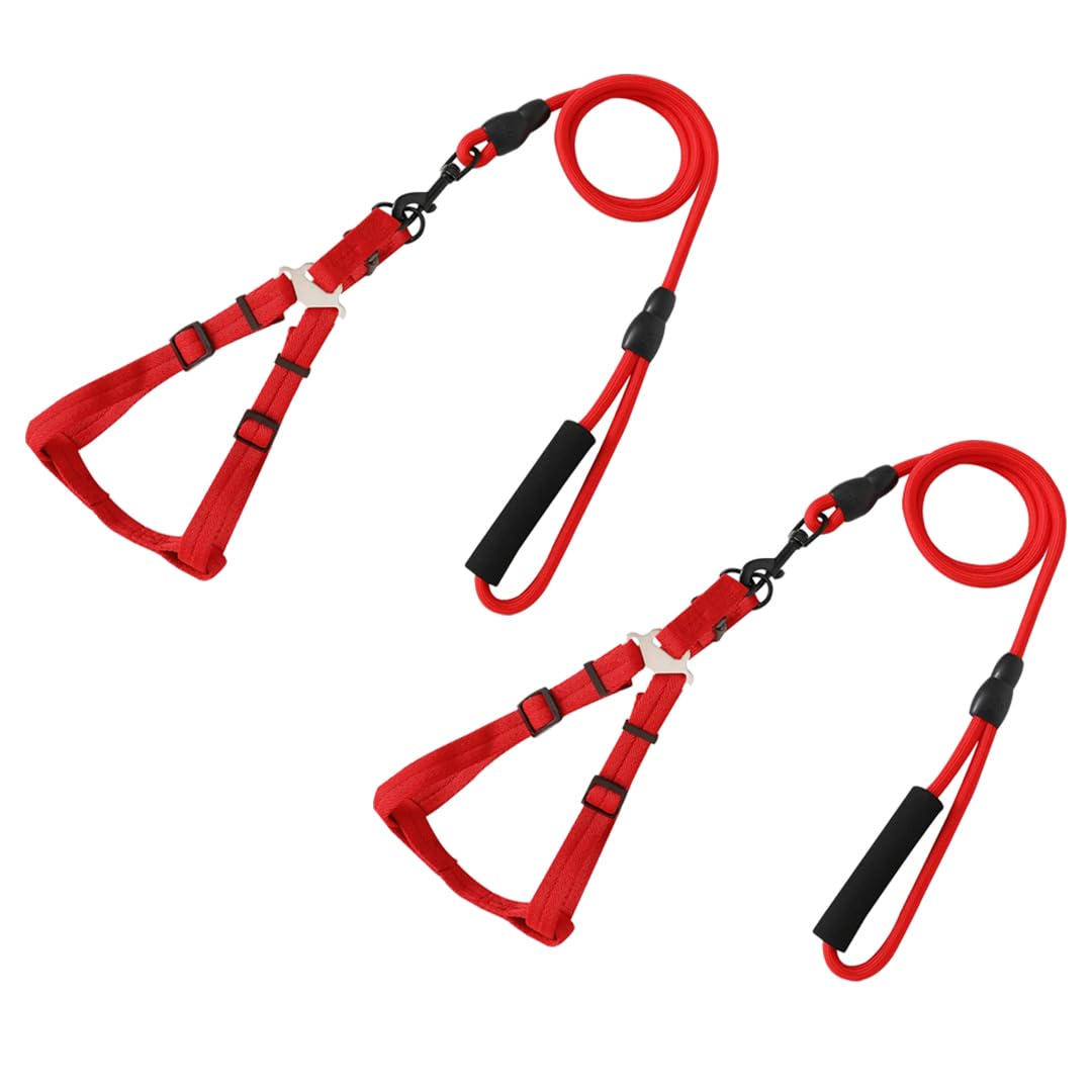 Kuber Industries Dog Harness For Medium Dogs & Leash Set|Premium Metal Hook|PDMGL-005-3|Comfortable Grip|Hand Spliced Belt For Added Strength |PDMGL-005-3| Soft Padding|Stylish Design |Red (Pack Of 2)