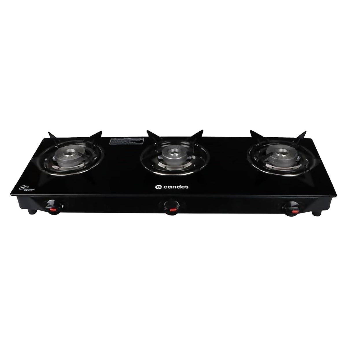 Candes Toughened Glass Manual Gas Stove |3 Die Cast Alloy Tornado Burner | LPG Compatible | Doorstep Service | ISI Certified | 1 Year Warranty (3 Burner Magma- Manual)