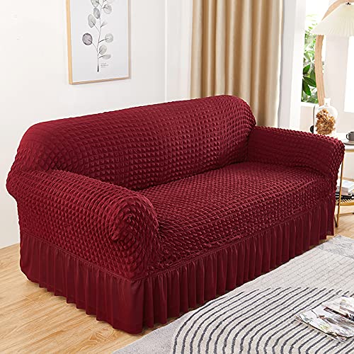 Homestic Sofa Cover | 3-Seater Sofa Cover | Sofa Chair Cover | Couch Cover for Hall | Universal Sofa Slipcover | Elastic Spandex Sofa Cover for Living Room | 3SSC006 | Wine Red