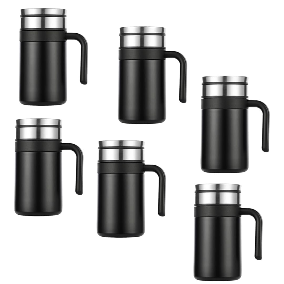 Kuber industries Stainless Steel Vacuum Insulated Travel Mug with Lid 420 ML-Pack of 5 (Black)