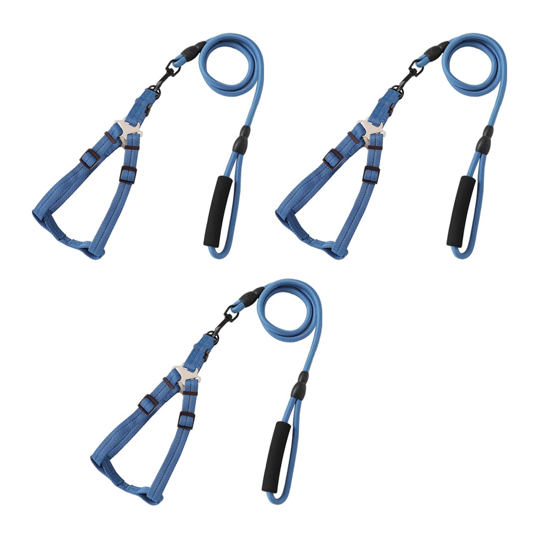 Kuber Industries Dog Harness For Medium Dogs & Leash Set|Premium Metal Hook|PDMGL-005-3|Comfortable Grip|Hand Spliced Belt For Added Strength|PDMGL-005-3| Soft Padding|Stylish Design |Blue (Pack Of 3)