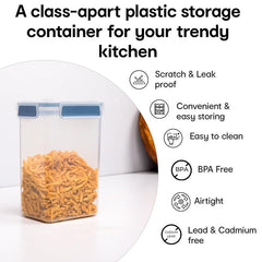 Anko 1.5 L BPA-free Leak-proof Airtight Plastic Storage Container/Jar With Lockable Lids-Pack of 4|Storage Container/Pasta With Spill-proof Lid|Containers Ideal for Pasta, Nuts, Cookies & Cereals