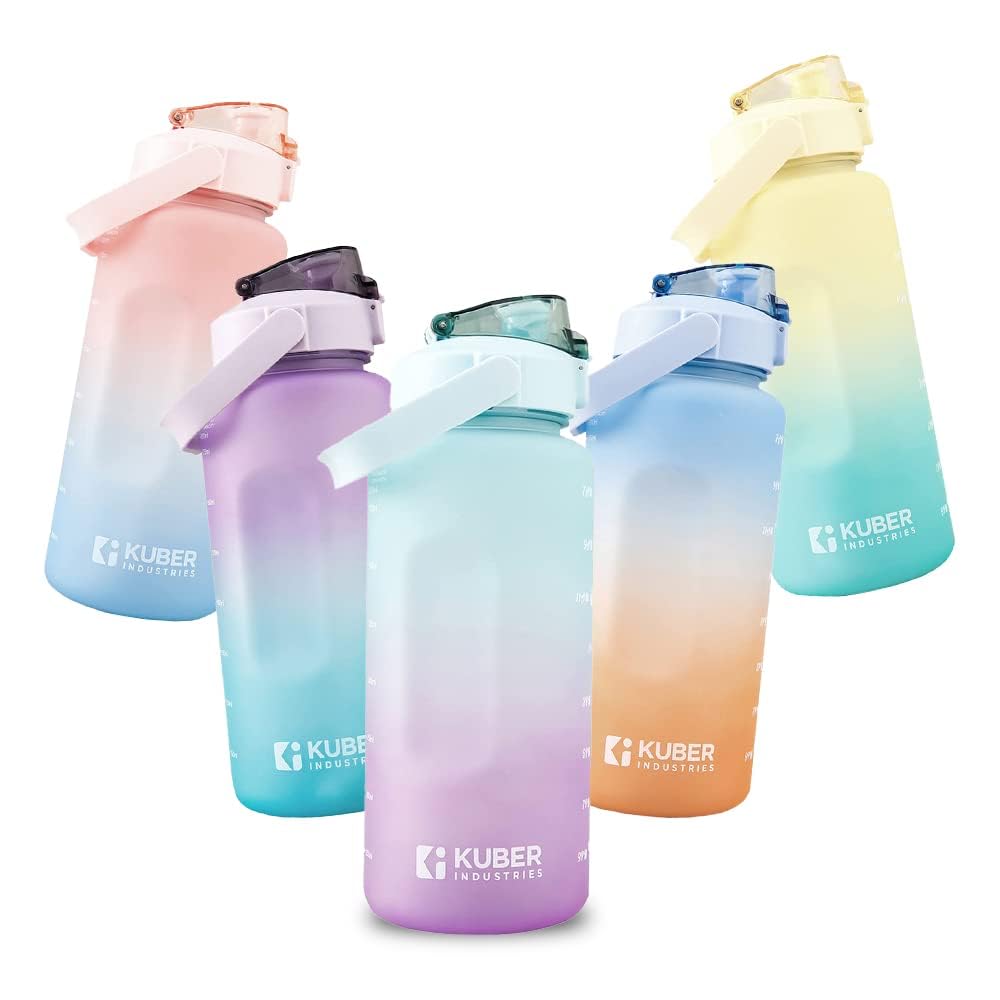 Kuber Industries Motivational 2 Litre Water Bottle with Time Marker|BPA Free,Leakproof,Non-Toxic & Durable|Sipper Water Bottle for Kids & Adults with Straw|for Gym,Home,Office & School |Purple