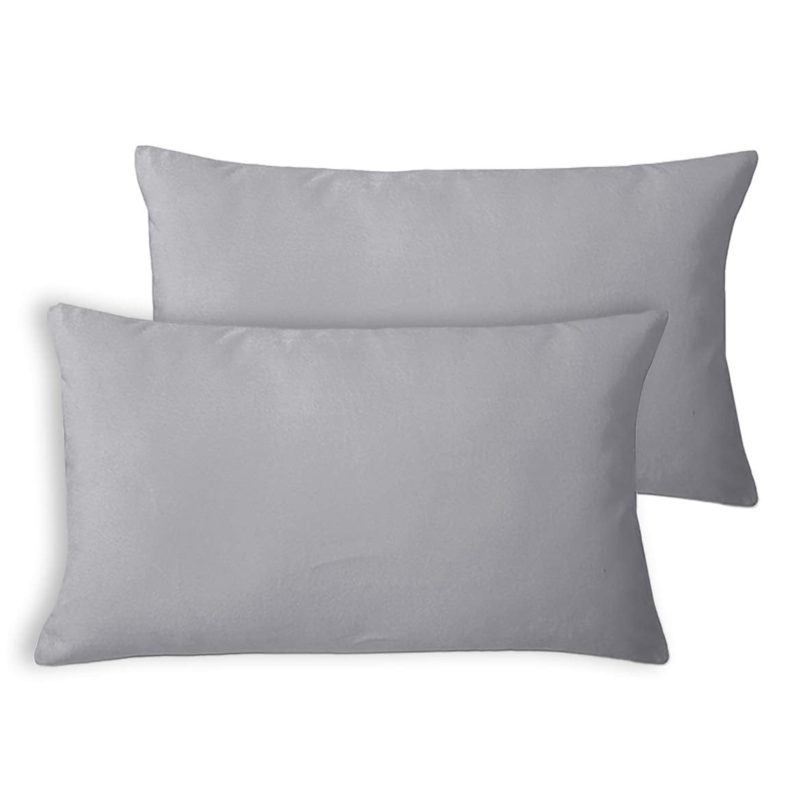 Encasa Homes Velvet Throw Pillow Cushion Covers 2 pc Set - Grey - 12"x20" / 30x50 cm Solid Plain Dyed Soft & Smooth, Square Accent Decorative Pillowcase for Couch, Sofa, Chair, Bed & Home
