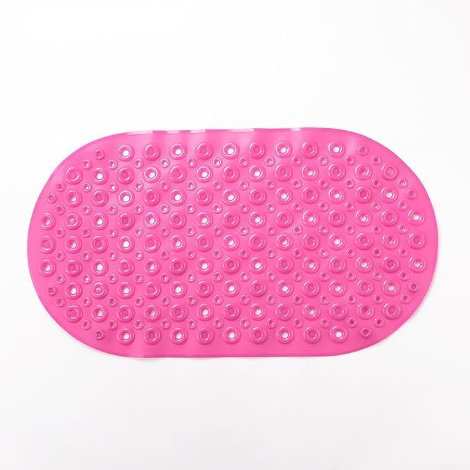 Kuber Industries Bath Mat | PVC Bathroom Mat | Shower Bath Mat | Floor Tub Mat | Bathroom Oval Mud Mat | Anti-Skid Shower Bathroom Mat | Q-02C |Pack of 3| Rose Red