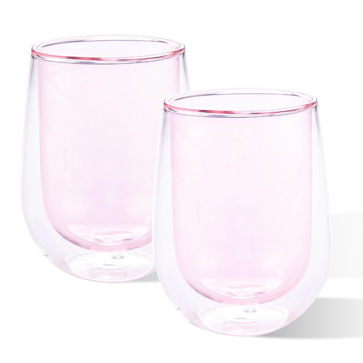 Homestic 2 Pcs Double Walled Borosilicate Glass | High Thermal Resistance | Microwave & Dishwasher Safe | 190 ML | Pack of 1 | Pink