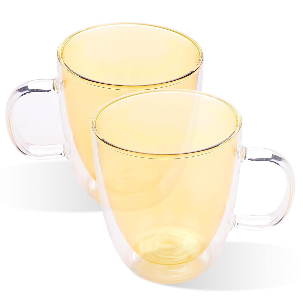 Kuber Industries 12 Pcs Glass Coffee Mugs | Borosilicate Double Walled Glass Mug | High Heat Resistant | Microwave and Dishwasher Safe | 400 ML | Pack of 6 | Yellow