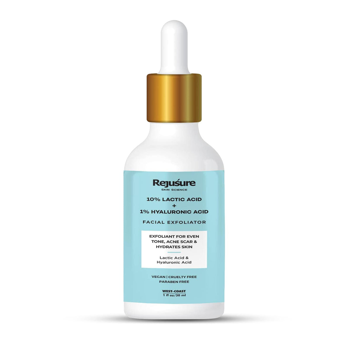 Rejusure Lactic Acid 10% + Hyaluronic Acid 1% Facial Exfoliator - Hydrating and Rejuvenating Serum | Even Tone | Acne Care | Skin Hydration - Ideal for Sensitive, Dry & Oily Skin | 30ml