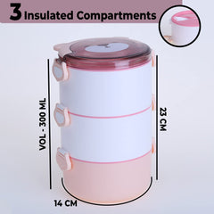 Kuber Industries Pack of 6 Insulated Lunch Box with 3 Compartments|100% BPA Free, Food Grade ABS Plastic|Leakproof & Spill Proof|Dishwasher & Microwave Safe Lunch Box|3000 ML|HX0034190|Pink