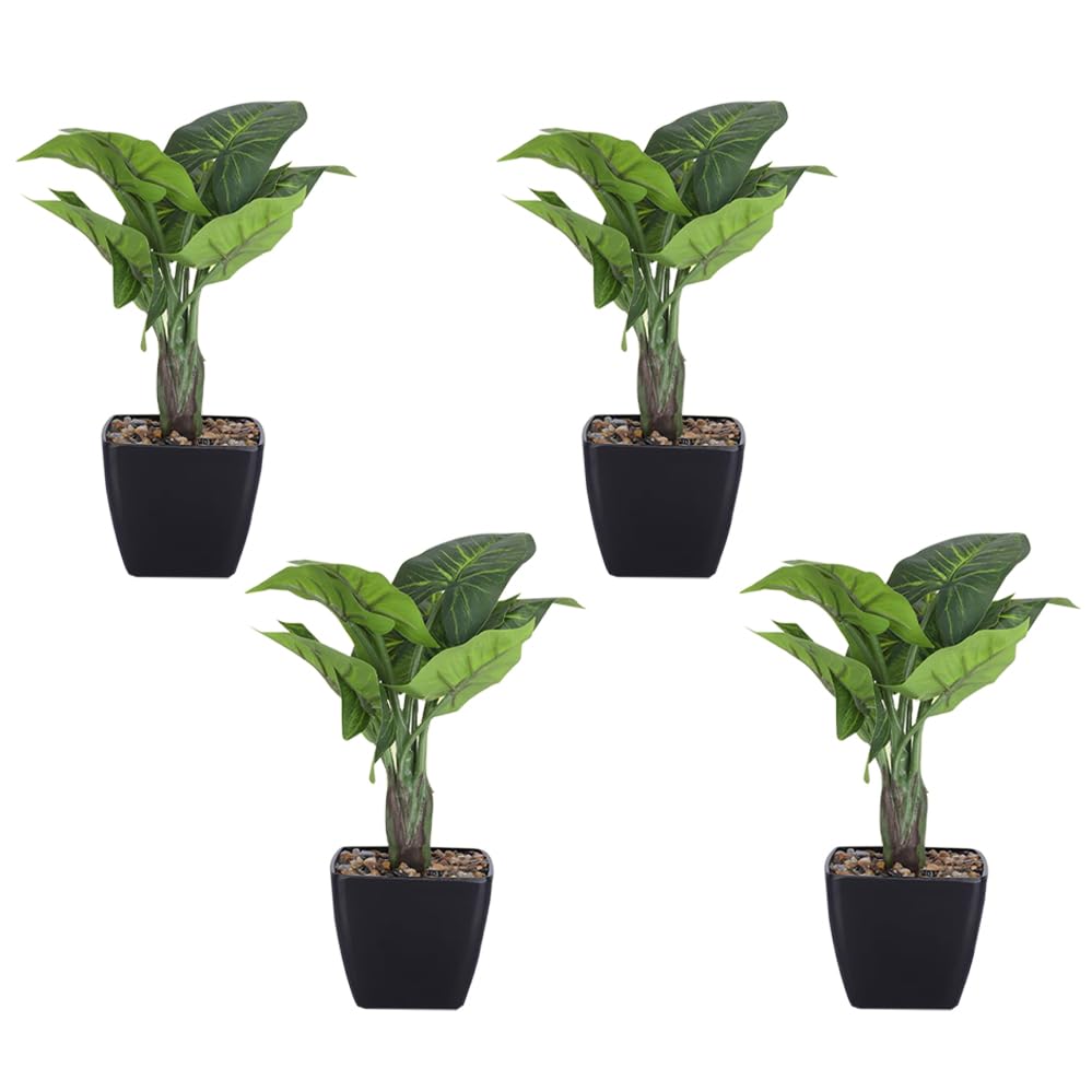 Kuber Industries Artificial Plants for Home Décor|Natural Looking Indoor Fake Plants with Pot|Artificial Flowers for Decoration-Pack Of 4 (Green)