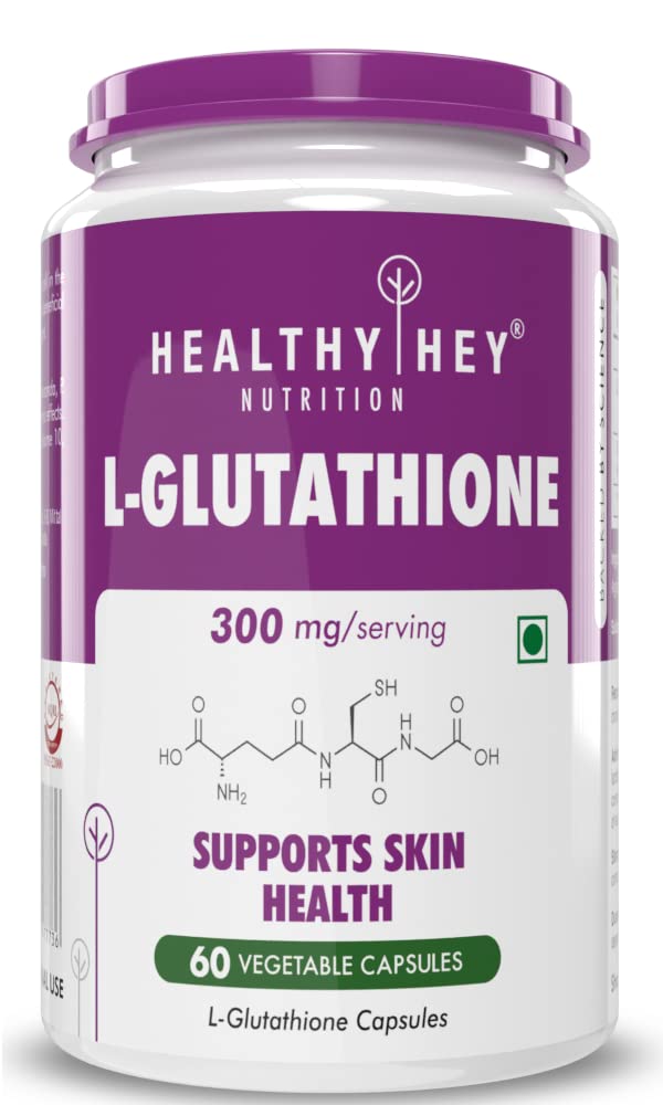 HealthyHey Nutrition Glutathione - Support Skin Health - 100% Vegetarian Source - 300mg - 60 Veg Capsules