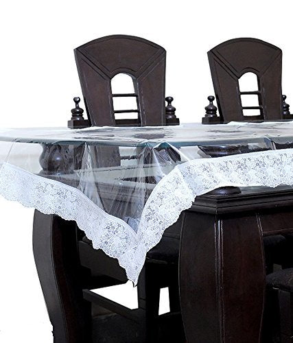 Kuber Industries PVC Dining Table Cover - Transparent, Silver Lace, 6 Seater