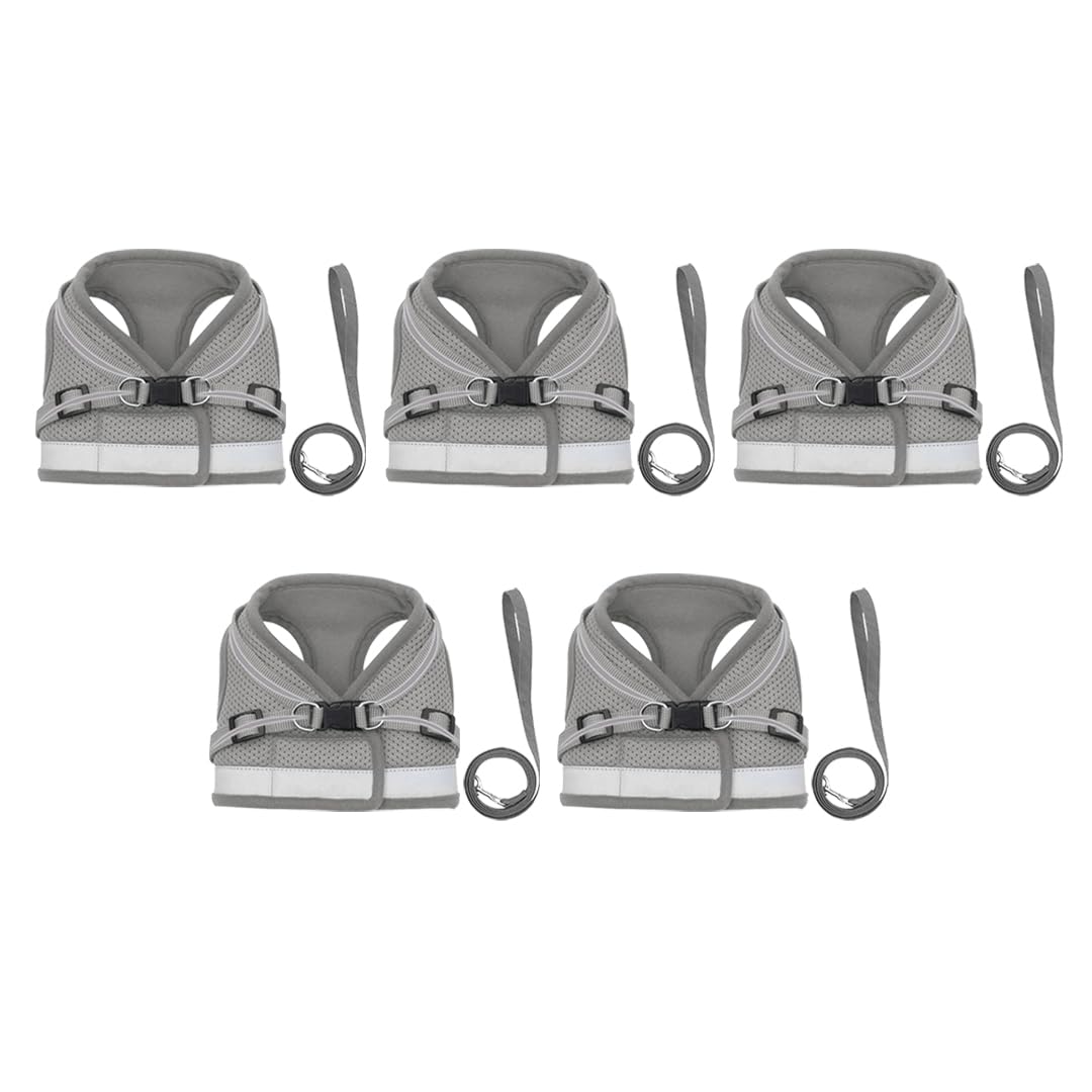 Kuber Industries Reflective Dog Harness With Adjustable Leash|Breathable Polyester Mesh Fabric |XS Size|HT-844|Comfortable No-Pull Grip|QuickRelease Buckles|Easy On - Easy Off Harness|Grey (Pack Of 5)