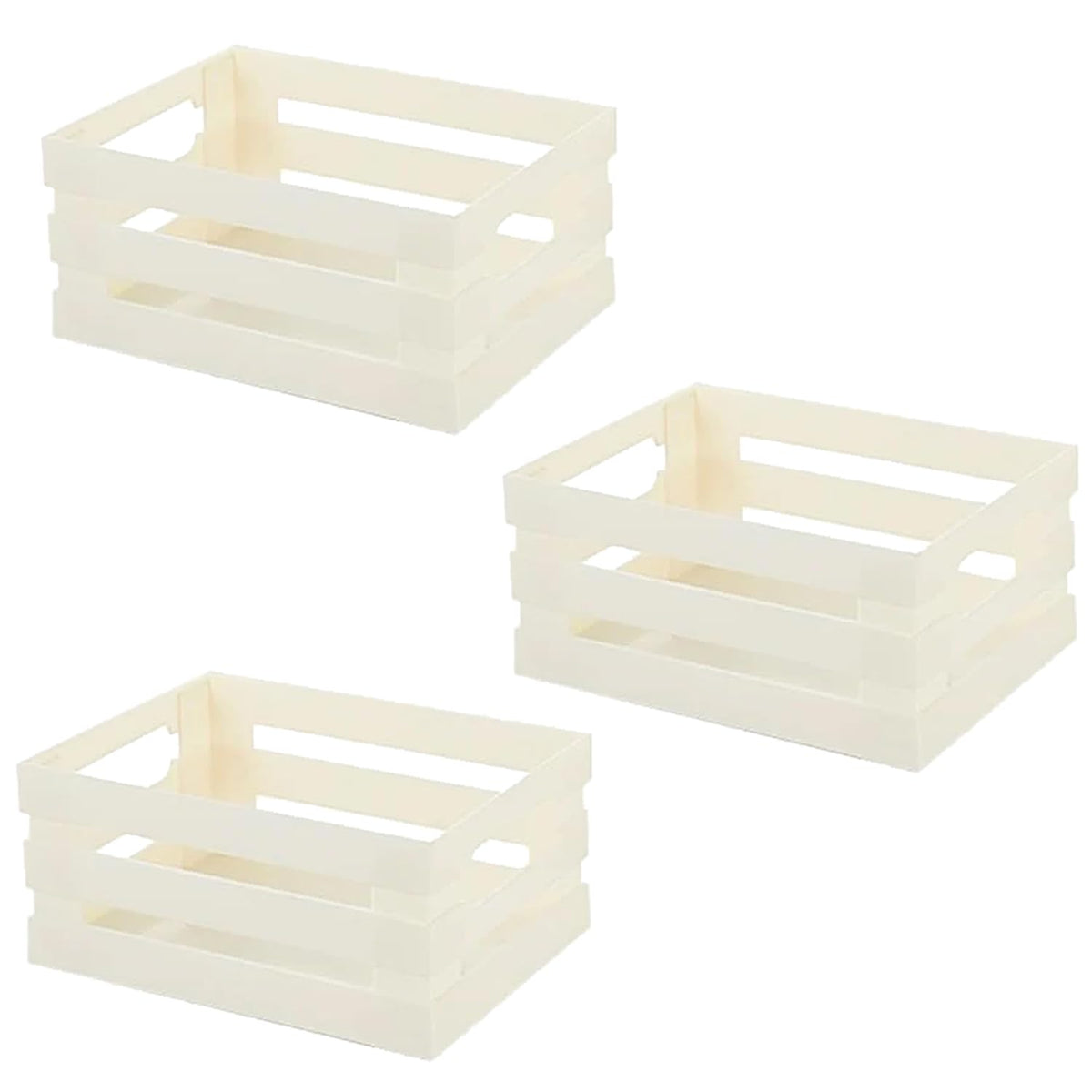 Kuber Industries Multipurpose Portable Medium Storage Basket|Box For Storage Without Lid-Pack of 3 (Beige)
