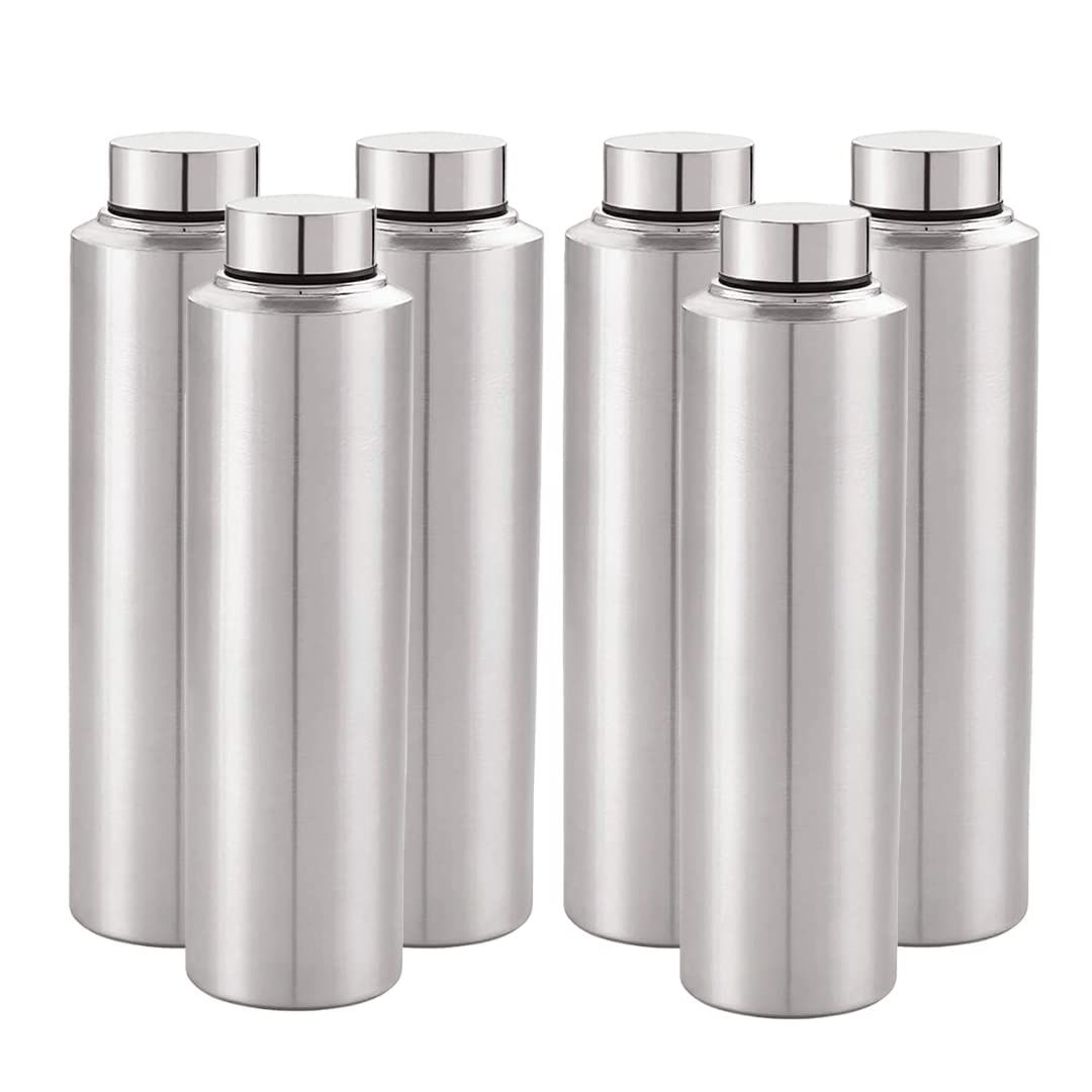 Kuber Industries Stainless Steel Water Bottle|1 LTR Food Grade, BPA Free Lid, Non-Toxic, Rust Free|Airtight, Leak Proof & Odour Free|for Home, School, Office & Gym|Water Bottle Set of 6 (Pack of 4)