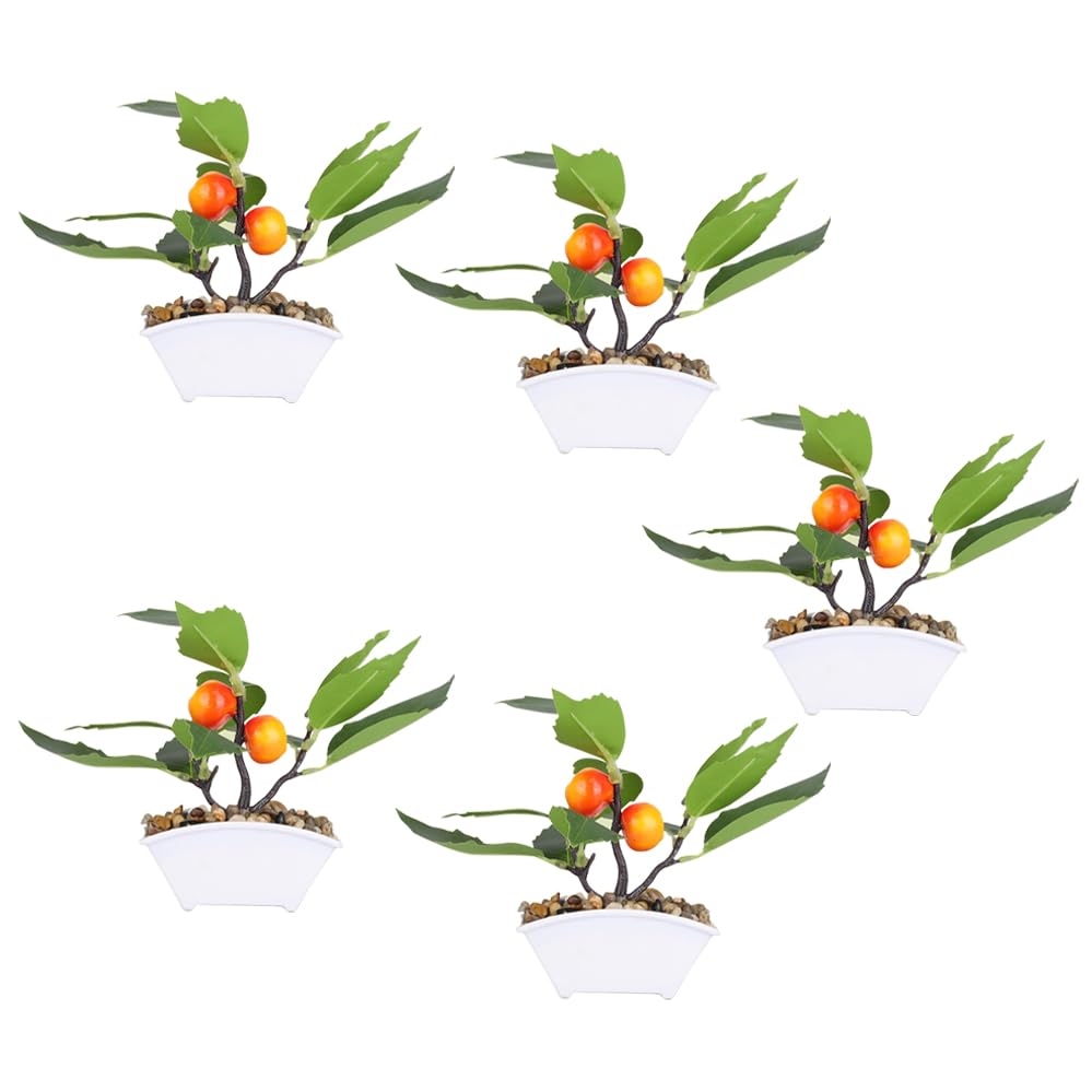 Kuber Industries Artificial Plants for Home D?cor|Natural Looking Indoor Fake Plants with Pot|Artificial Flowers for Decoration-Pack of 5 (Orange)