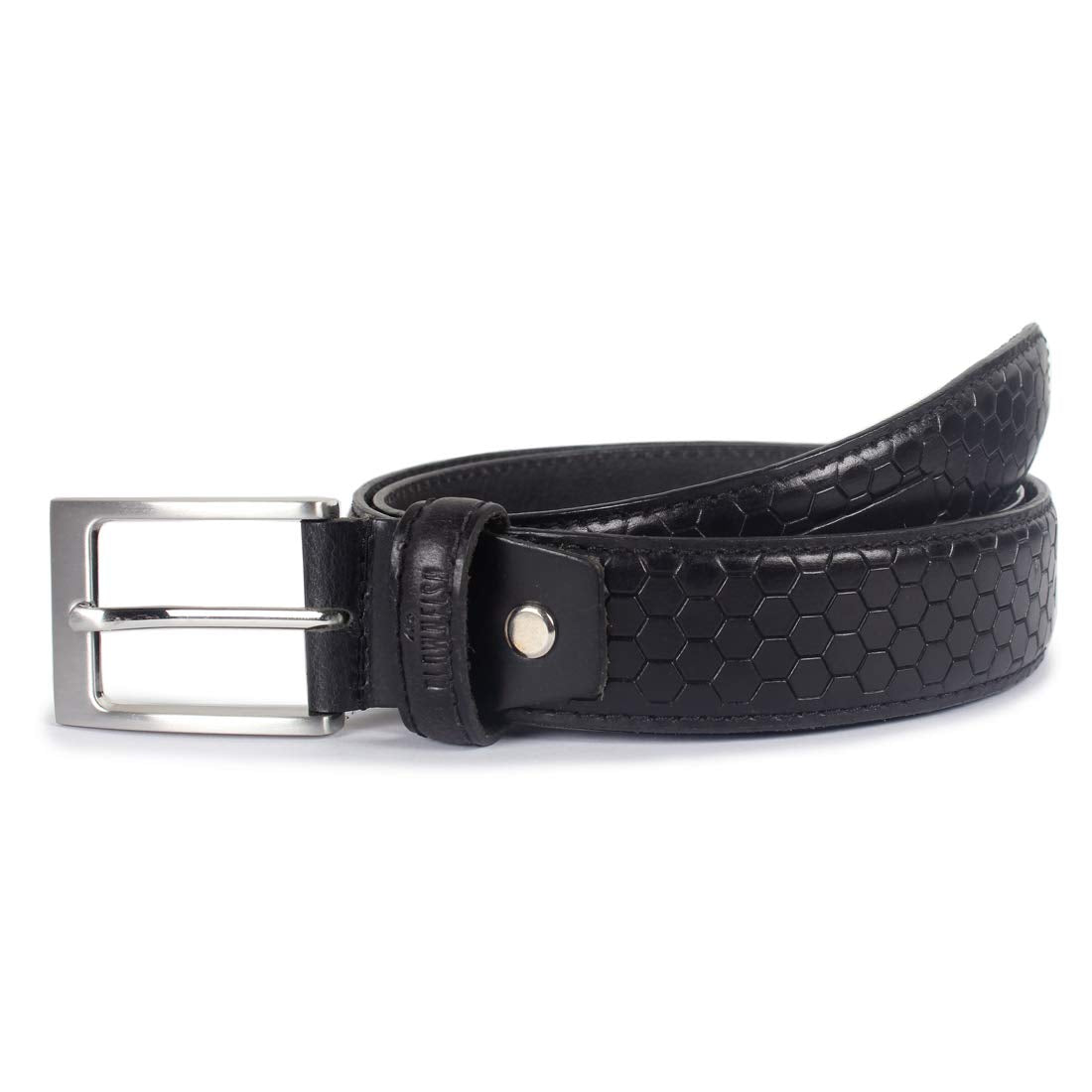 THE CLOWNFISH Men's Genuine Leather Belt with Embossed Design - Jet Black (Size - 32 inches)