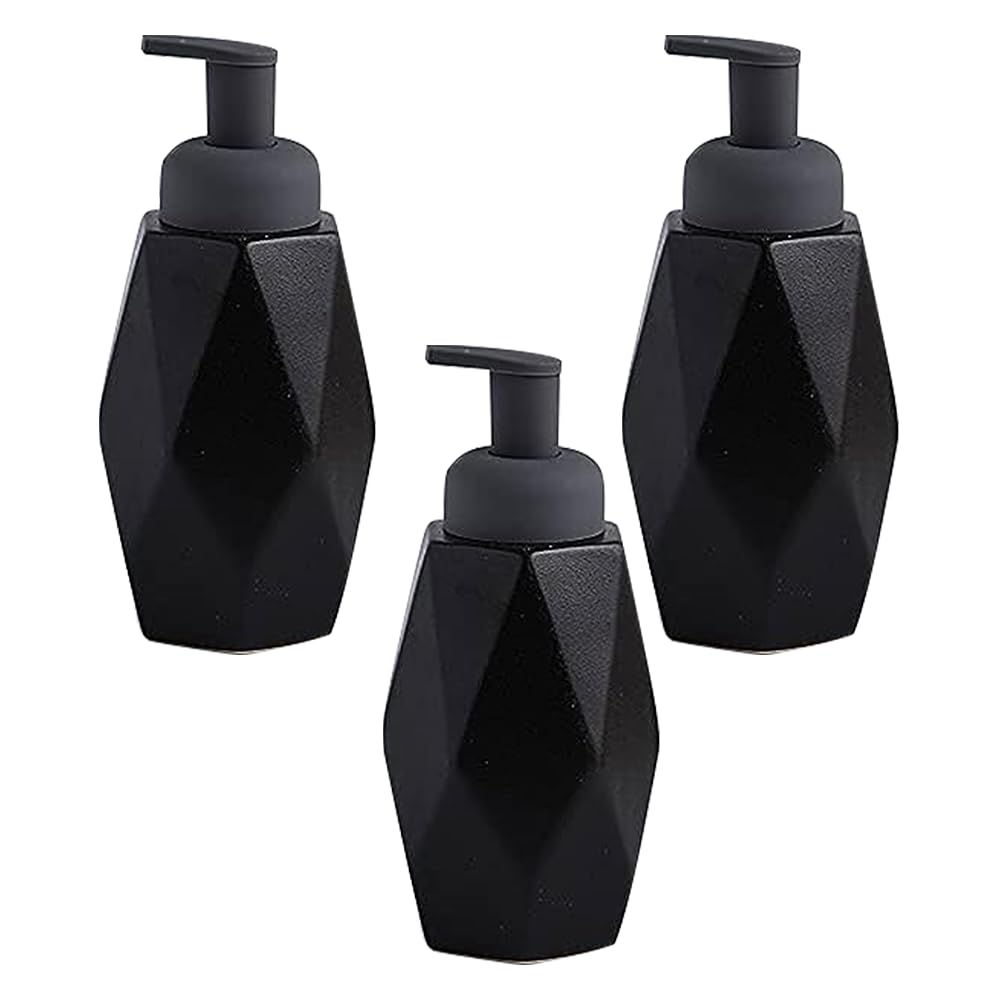 The Better Home 400ml Dispenser Bottle - Black (Set of 3) | Ceramic Liquid Dispenser for Kitchen, Wash-Basin, and Bathroom | Ideal for Shampoo, Hand Wash, Sanitizer, Lotion, and More