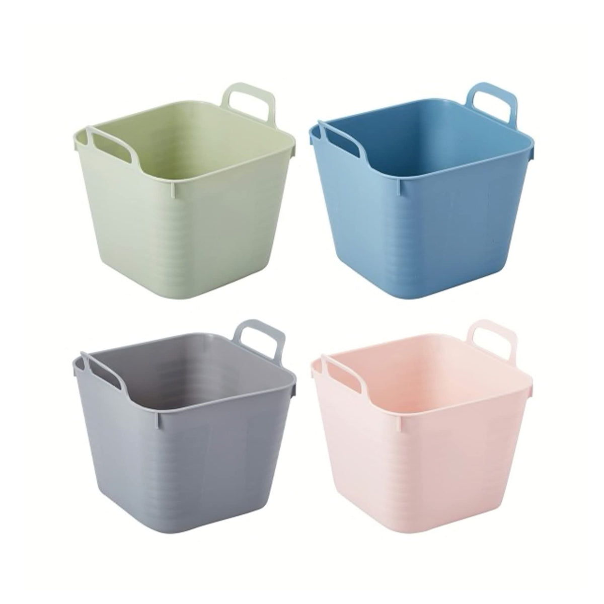 Anko Mini Flexi Tub Set of 4 with Handles (Assorted) | Multi-Purpose Organizer Plastic Basket for Small Clothes, Toys, Stationery | 17 Cm (H) x 20 Cm (W) x 17.5 Cm (D) (4 Pc)