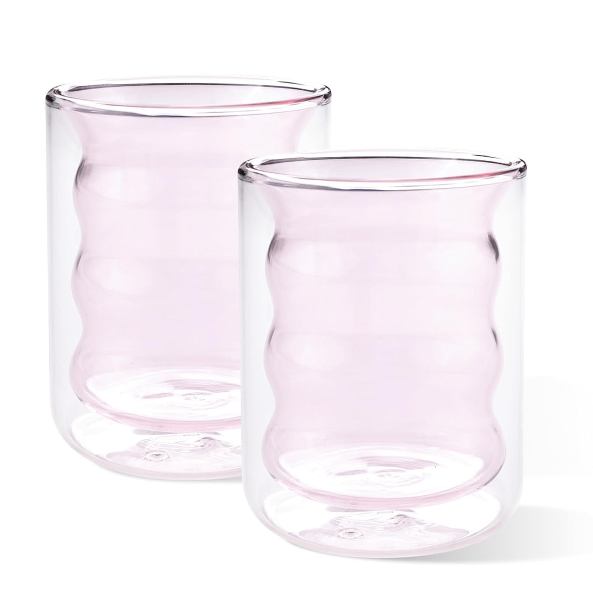 Kuber Industries 6 Pcs Waved Shape Glasses | Double Walled Borosilicate Glass | High Thermal Resistance | Microwave & Dishwasher Safe | 200 ML | Pack of 3 | Pink