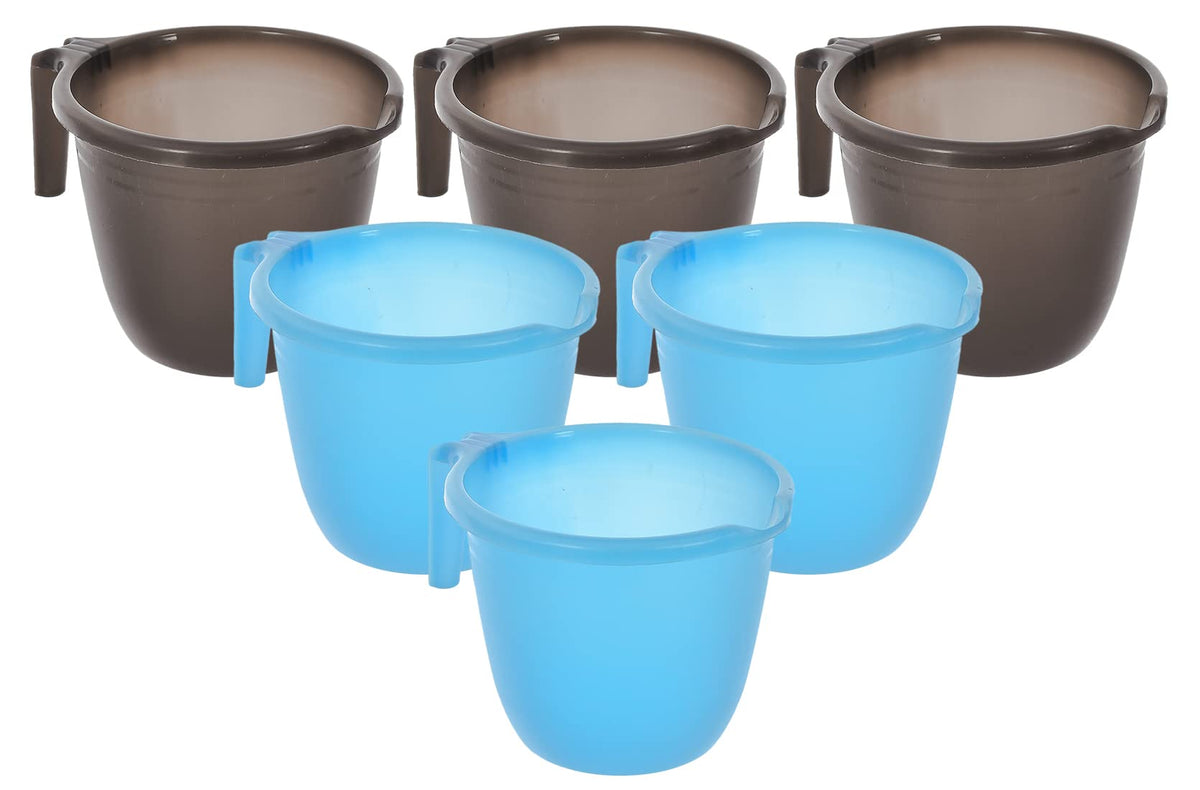 Kuber Industries Plastic Bathroom Mug 1 Litre Pack of 6 (Black & Sky Blue)-46KM0225, Standard