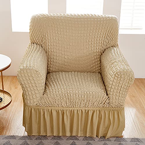 Kuber Industries Pack of 3 Sofa Cover | Single Seater Sofa Cover | Sofa Chair Cover | Couch Cover for Hall | Universal Sofa Slipcover | Elastic Spandex Sofa Cover for Living Room | OSSC005 | Beige