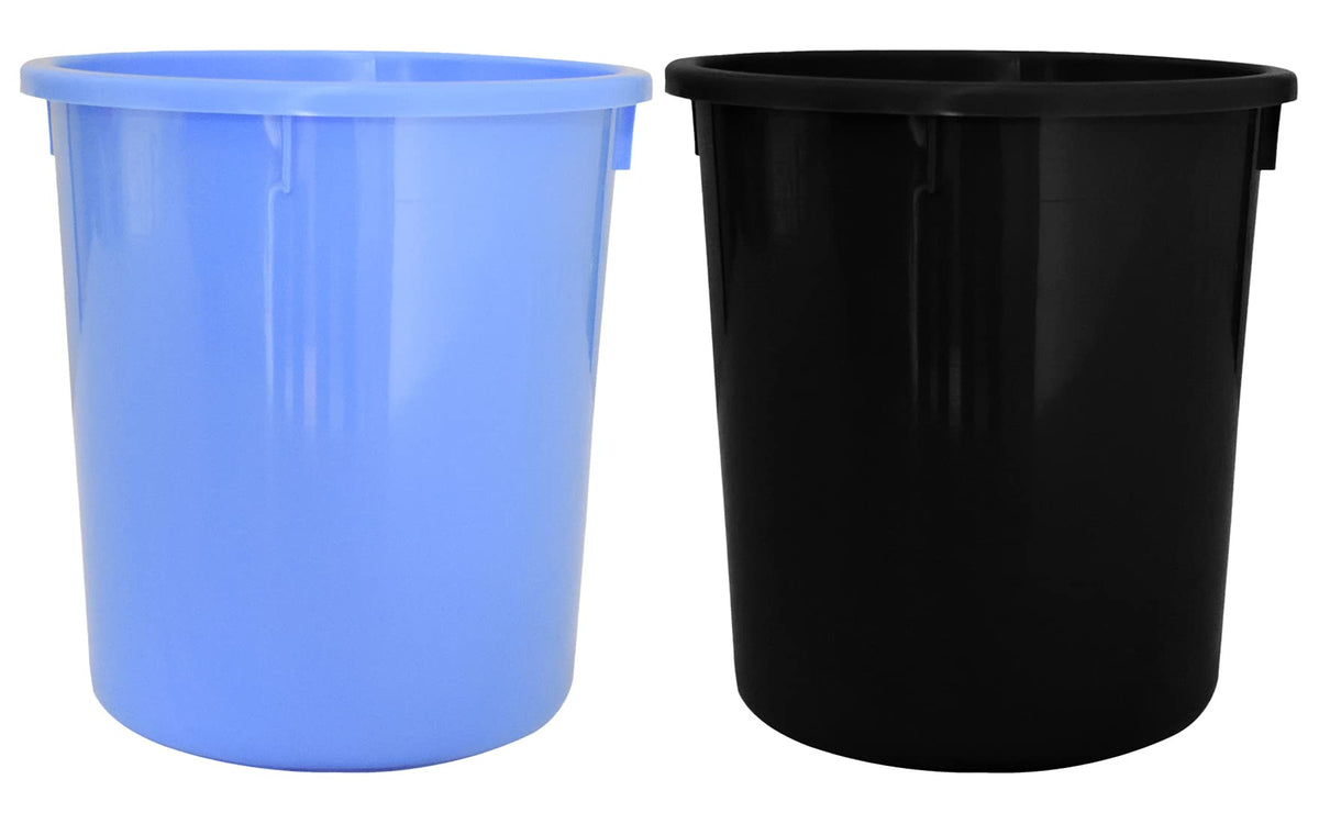 Heart Home Plastic Open Dustbin, Trash Bin, Garbage Bin, Waste Bin, 5Ltr.- Pack of 2 (Black & Blue)-47HH01062