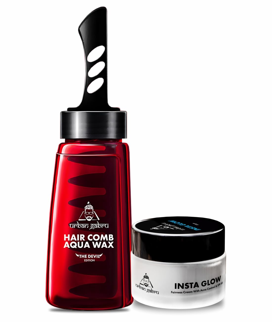 Urbangabru Hair Comb Aqua Wax - The Devil Edition - 260 ML & Insta Glow Face Cream 50 GM - Men's Grooming Combo Kit