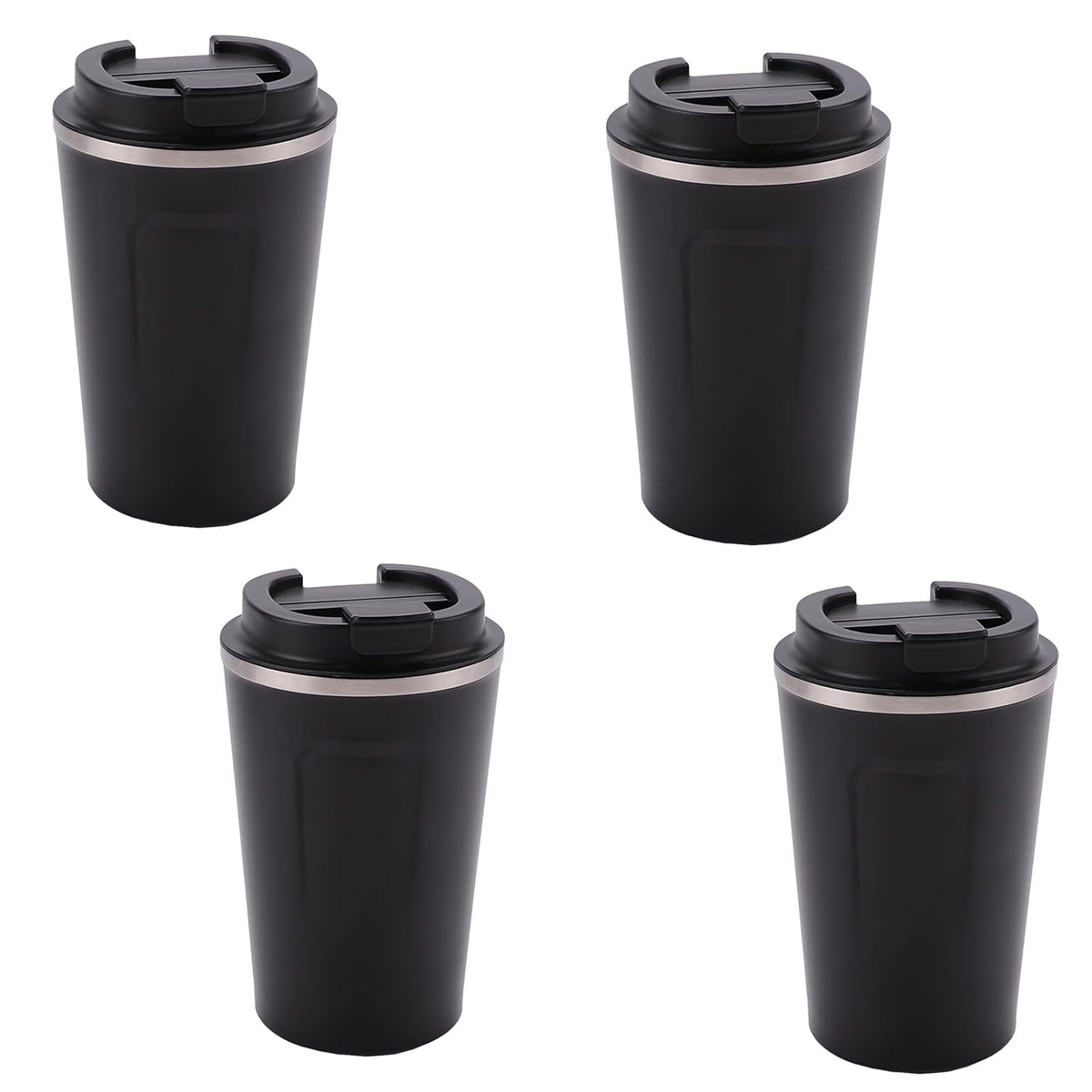 Kuber Industries Stainless Steel Insulated Coffee Cup with Sipper Mouth|Travel Coffee Mug 380 ML-Pack of 4|Black|