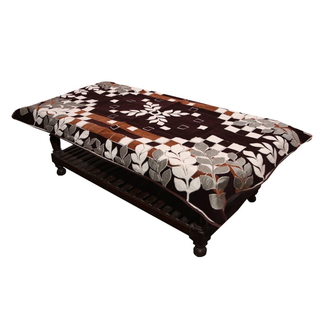 Kuber Industries Floral Cotton 4 Seater Rectangular Centre Table Cover - Brown Pack of 1