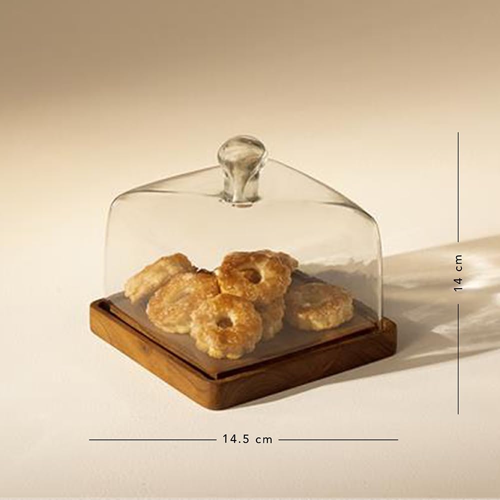 Ellementry Cake Square Glass Cloche Cake, Cupcake Pastry Stand Glass Dome for Home Kitchen Baking Dessert Dome Functional Cake Container