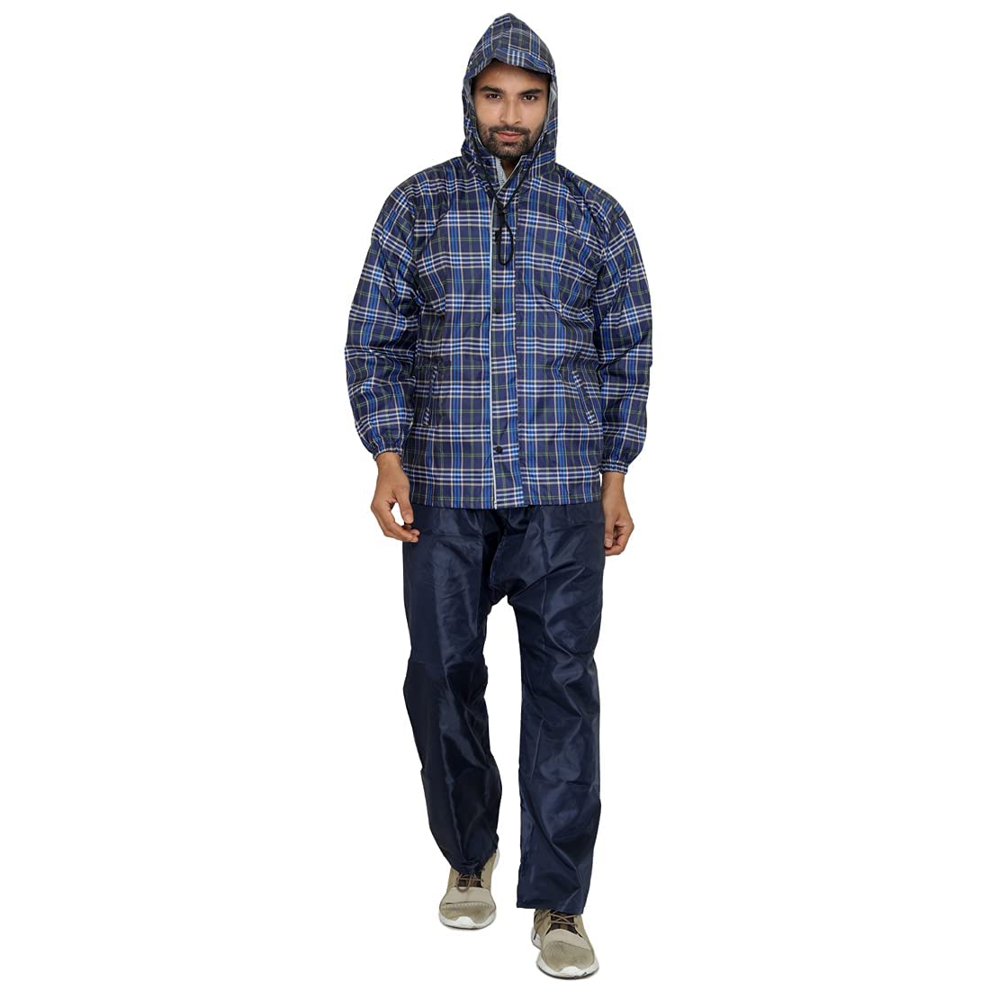 THE CLOWNFISH Rain Coat for Men Waterproof for Bike Reversible Double Layer with Hood Raincoat for Men. Set of Top and Bottom Packed in a Storage Bag. Pioneer Pro series (Navy Blue, XXX-Large)