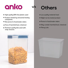 Anko 1.5 L BPA-free Leak-proof Airtight Plastic Storage Container/Jar With Lockable Lids-Pack of 4|Storage Container/Pasta With Spill-proof Lid|Containers Ideal for Pasta, Nuts, Cookies & Cereals