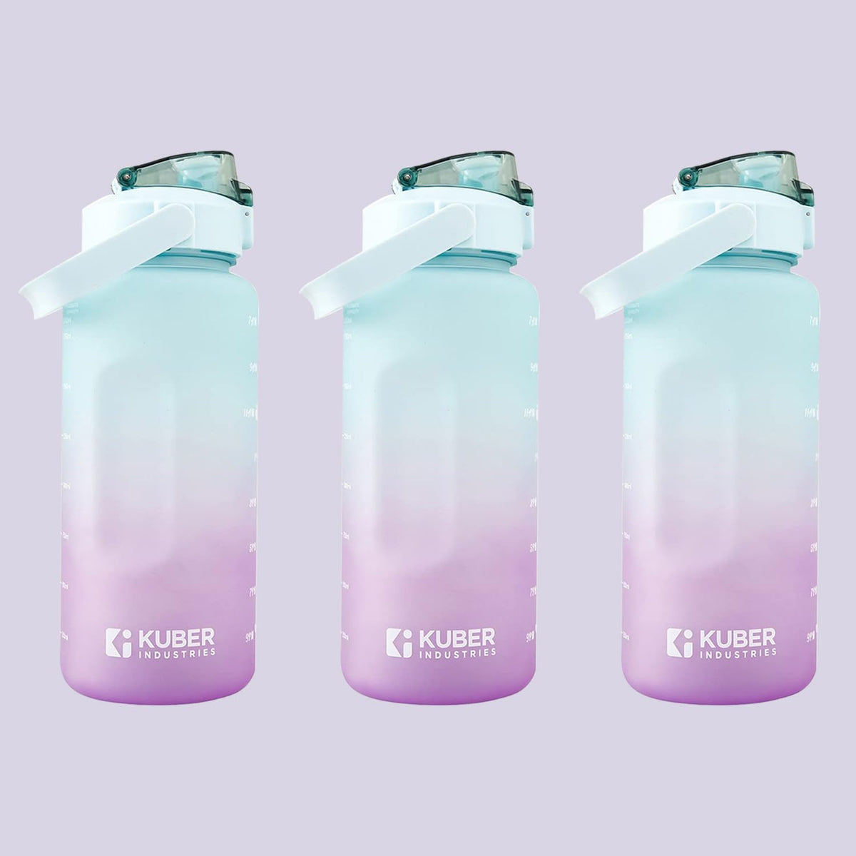 Kuber Industries Motivational 2 LTR Water Bottle with Time Marker|BPA Free,Leakproof,Non-Toxic & Durable|Sipper Water Bottle for Kids & Adults with Straw|for Gym,Home,Office |Purple (Pack of 3)
