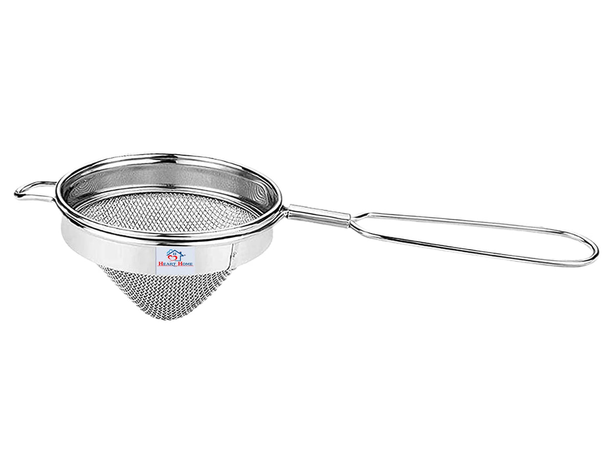 Heart Home Double Mesh Stainless Steel Strainer for Cocktails, Tea Herbs, Coffee & Drinks (Silver)