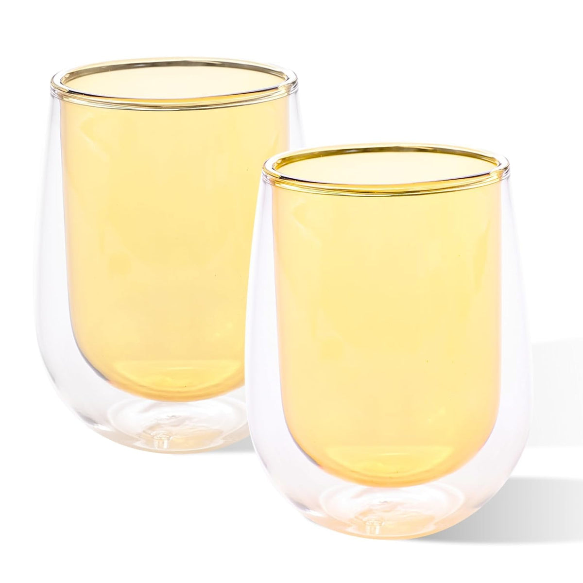 Kuber Industries 10 Pcs Double Walled Borosilicate Glass | High Thermal Resistance | Microwave & Dishwasher Safe | 190 ML | Pack of 5 | Yellow