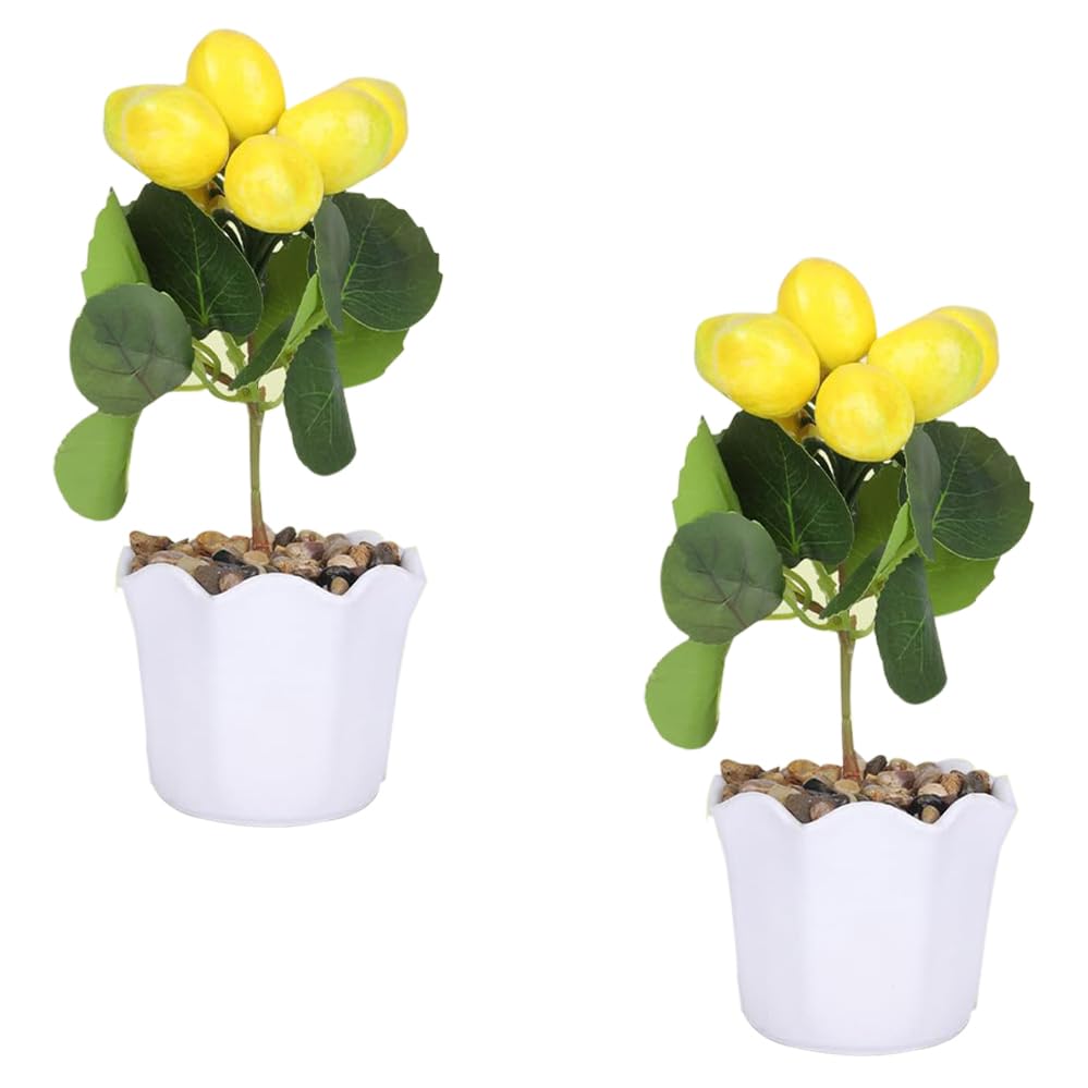 Kuber Industries Artificial Plants for Home D?cor|Natural Looking Indoor Fake Plants with Pot|Artificial Flowers for Decoration-Pack of 2 (Yellow)