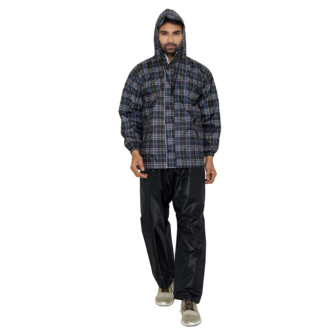 THE CLOWNFISH Rain Coat for Men Waterproof for Bike Reversible Double Layer with Hood Raincoat for Men. Set of Top and Bottom Packed in a Storage Bag. Pioneer Pro series (Black, X-Large)
