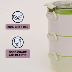 Kuber Industries Pack of 5 Insulated Lunch Box with 3 Compartments|100% BPA Free, Food Grade ABS Plastic|Leakproof & Spill Proof|Dishwasher & Microwave Safe Lunch Box|3000 ML|HX0032531|Green
