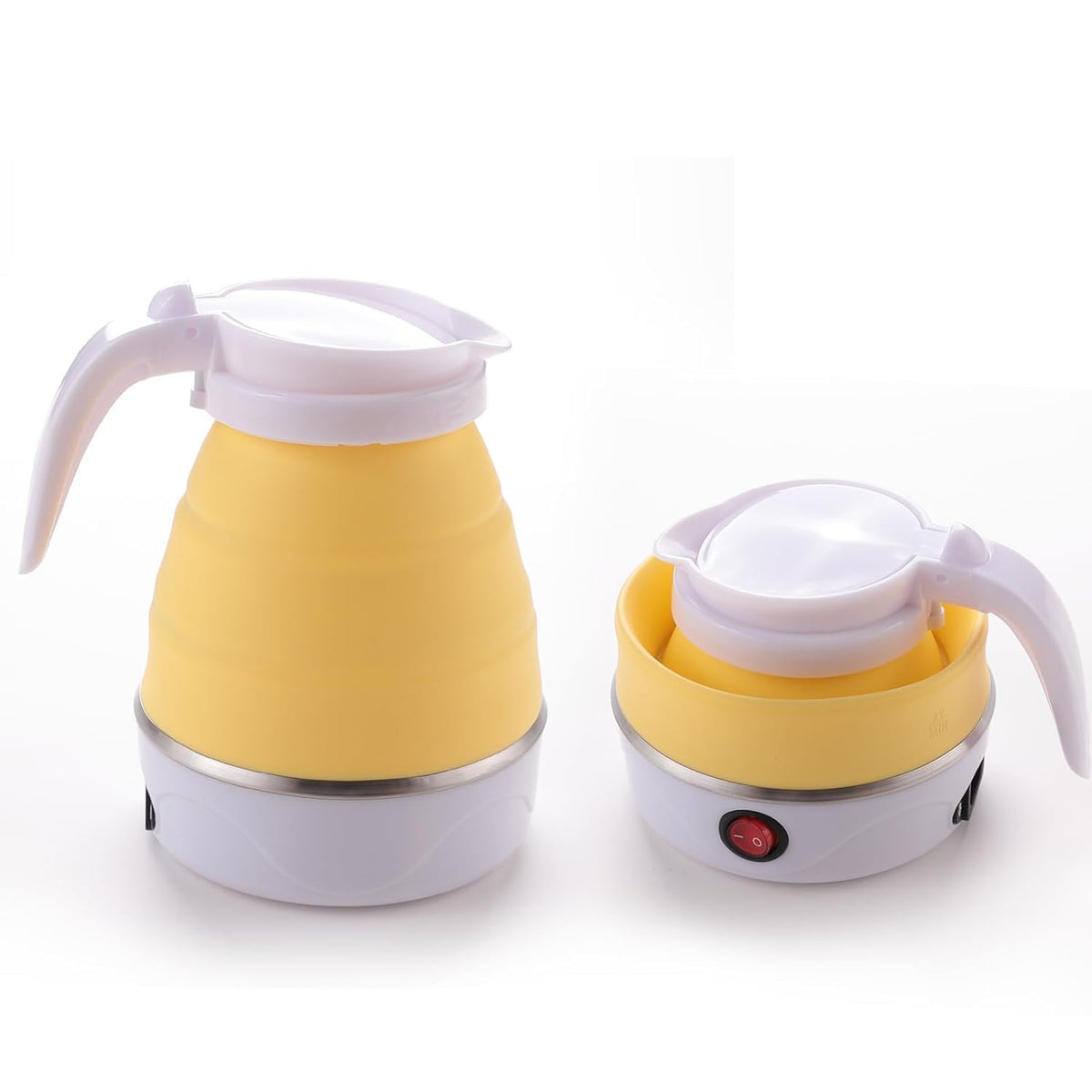 Kuber Industries Pack of 2 Foldable Electric Kettle 600 ML|Silicone Body with 304-Stainless Steel Base|Leak Proof Design|Multipurpose Portable Electric Kettle for Travel, Office & Home|600W|Yellow