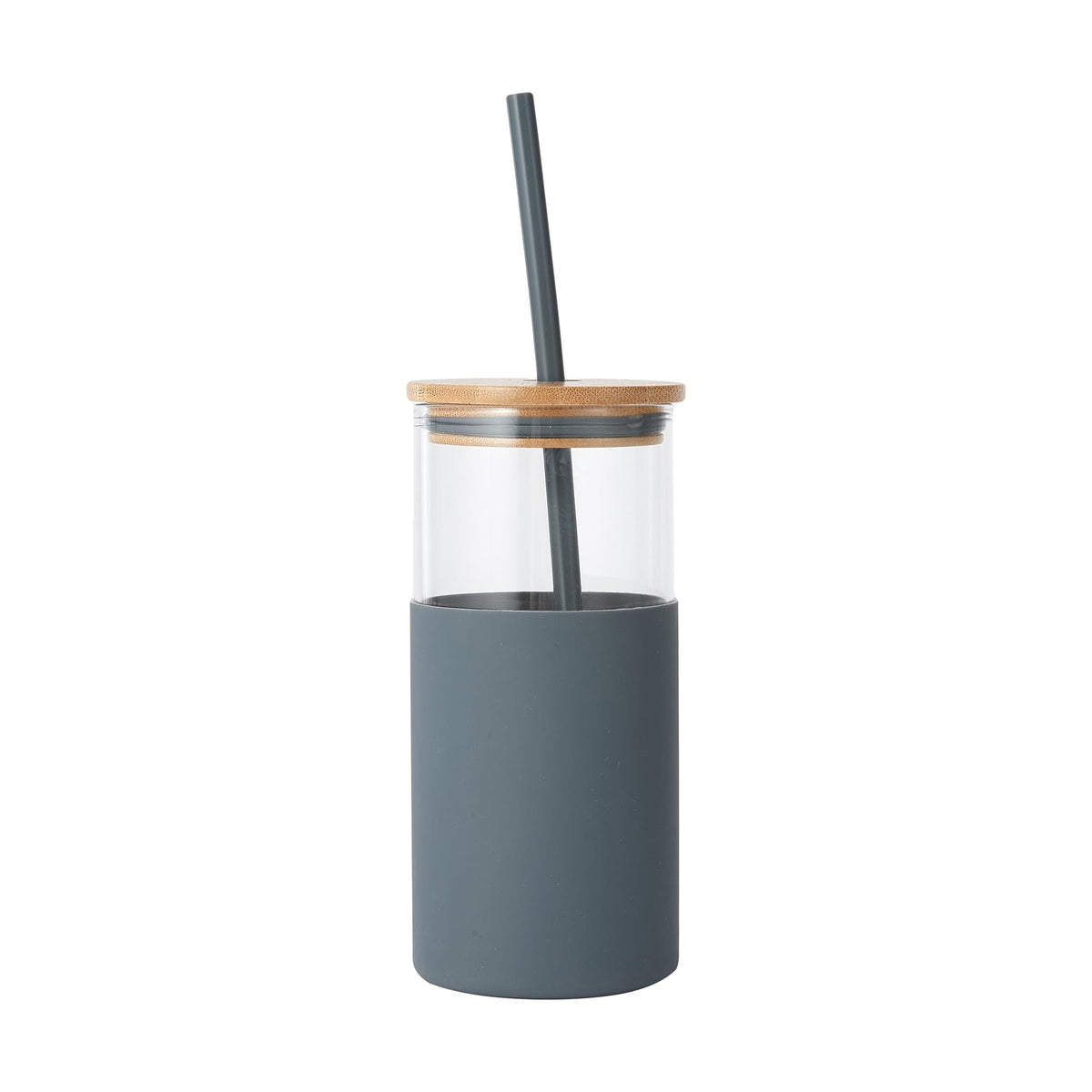 Anko 600mL Hot & Cold Coffee/Tea Tumbler | Borosilicate Glass Travel Mug/Sipper with Bamboo lid & Straw | Spill & Leak Proof Travel Cup with Anti-Slip Grip | Clear & Black