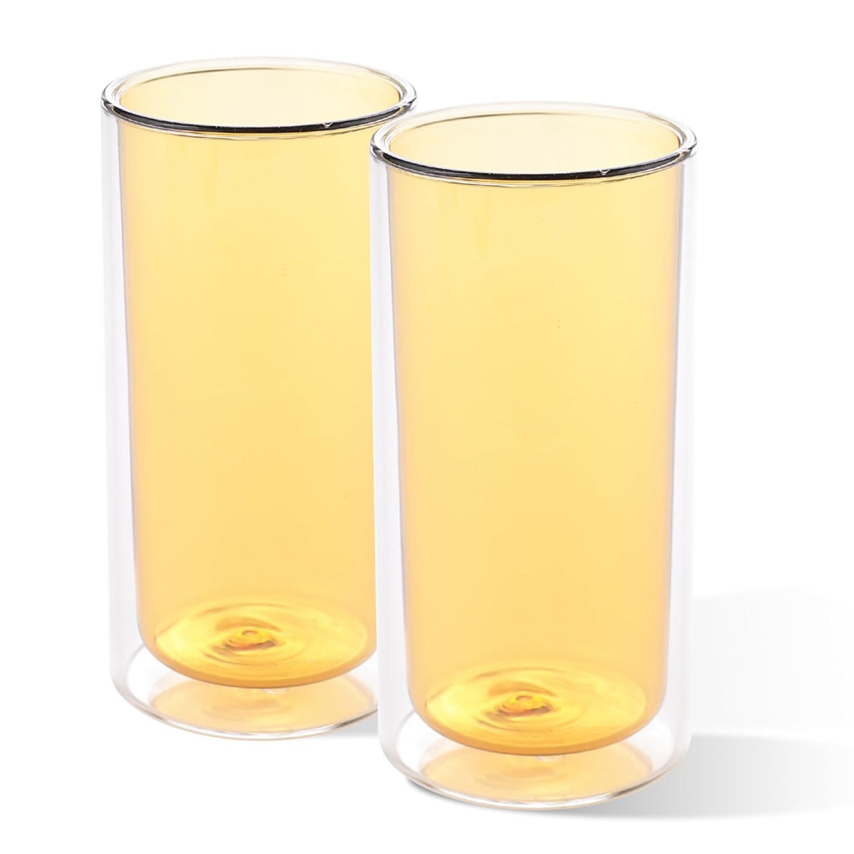 Kuber Industries 4 Pcs Double Walled Glasses | Borosilicate Glass Tumblers for Water | High Heet Resistance | Microwave & Dishwasher Safe | Juice Glasse | 250 ML | Pack of 2 | Yellow