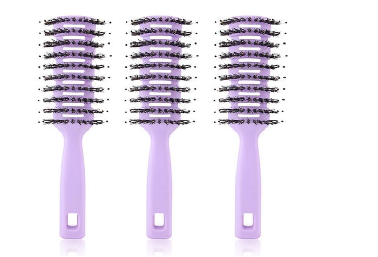 Heart Home Hair Brush | Flexible Bristles Brush | Hair Brush with Paddle | Quick Drying Hair Brush | Suitable For All Hair Types | Round Vented Hair Brush | 3 Piece | C13-X-PURP | Purple