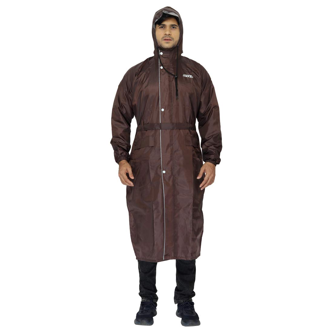 THE CLOWNFISH by STRAUSS Polyester Reversible Use Unisex Waterproof Long Coat Raincoat For Men And Women With Adjustable Hood And Reflector At Back For Night Visibility Opener Series (Brown-Free Size)