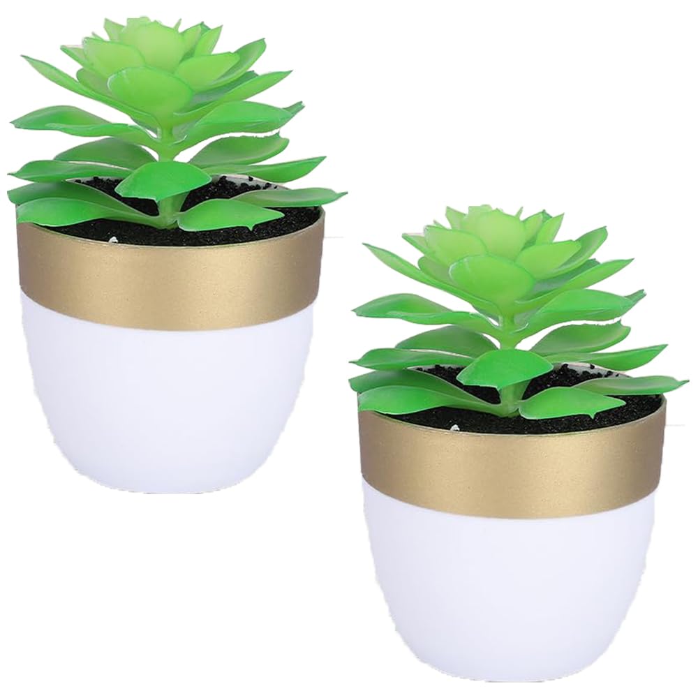 Kuber Industries Artificial Plants for Home Décor|Natural Looking Indoor Fake Plants with Pot|Artificial Flowers for Decoration-Pack of 2 (Green)
