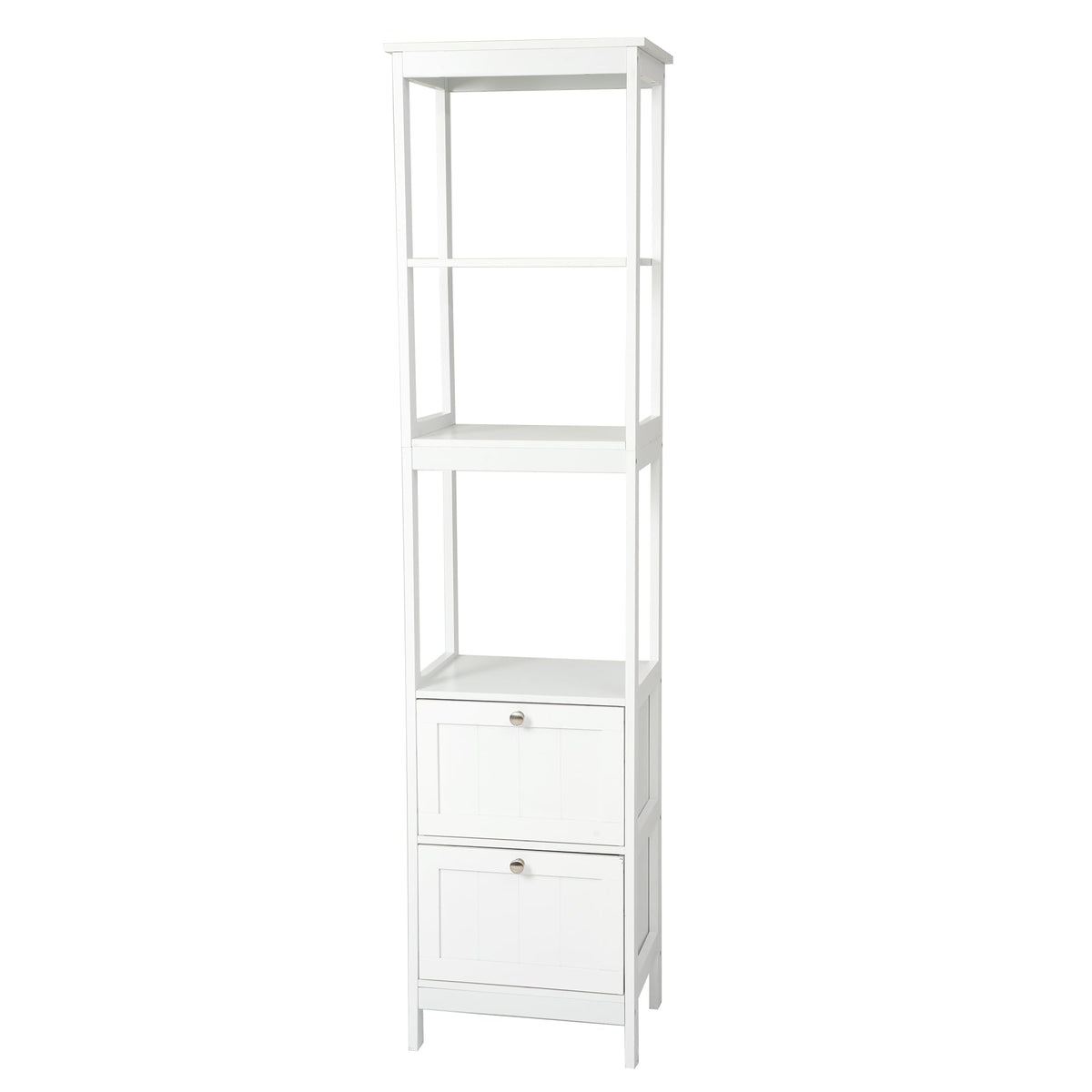 Anko Panelled 5 Tier Shelf | Multi-Drawer Bathroom & livingroom Organizer Rack | MDF Storage Unit with Bedroom Furniture, Office/Home Decoration | 160 x 40 x 30cm | 25 Kg Capacity, White